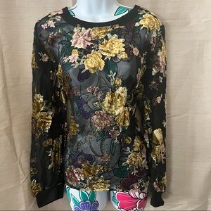 A New Day Black Long Sleeve Velvet Floral Shirt